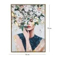 PAINTING WITH A WOMAN AND FLOWERS IN A WOODEN FRAME 50X70 CM.