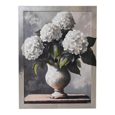 PAINTING WITH WHITE FLOWERS AND FRAME 60X80 CM.