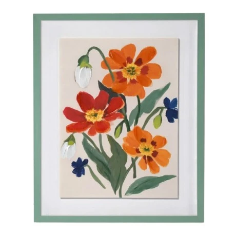 PAINTING WITH FLOWERS IN A GREEN FRAME 40X50 CM