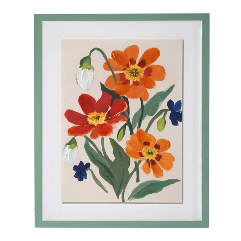 PAINTING WITH FLOWERS IN A GREEN FRAME 40X50 CM