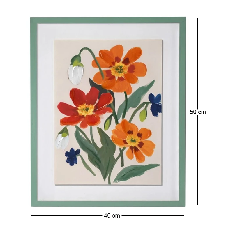 PAINTING WITH FLOWERS IN A GREEN FRAME 40X50 CM