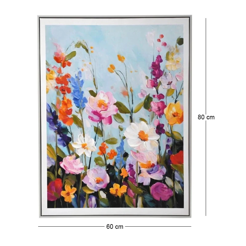 PAINTING WITH MULTICOLORED FLOWERS AND FRAME 60X80 CM