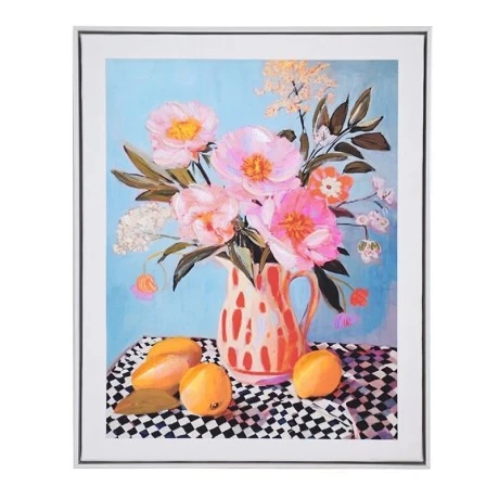PAINTING WITH MULTICOLORED FLOWERS-LEMONS AND FRAME 40X50 CM.