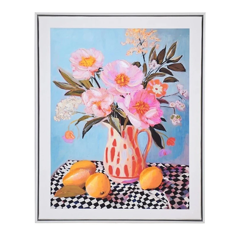 PAINTING WITH MULTICOLORED FLOWERS-LEMONS AND FRAME 40X50 CM.