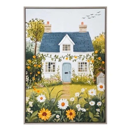 PAINTING WITH A HOUSE AND GARDEN IN A WOODEN FRAME 50X70 CM