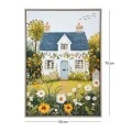 PAINTING WITH A HOUSE AND GARDEN IN A WOODEN FRAME 50X70 CM