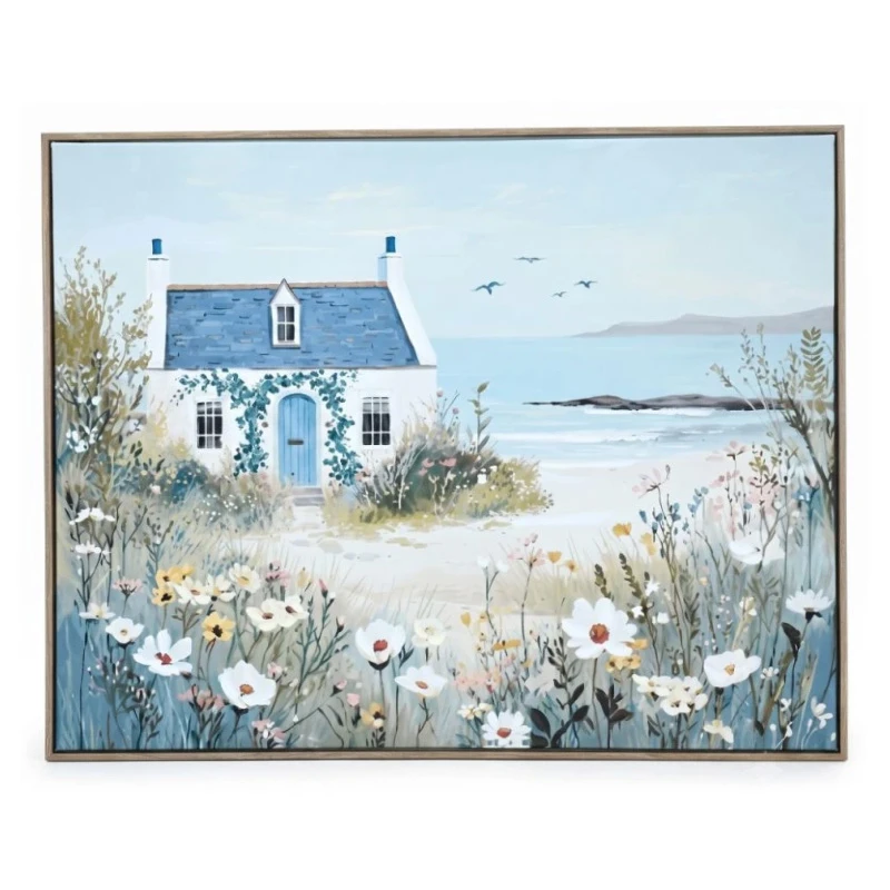 PAINTING WITH A HOUSE IN A WOODEN FRAME  40X60 CM