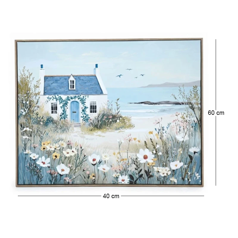 PAINTING WITH A HOUSE IN A WOODEN FRAME  40X60 CM
