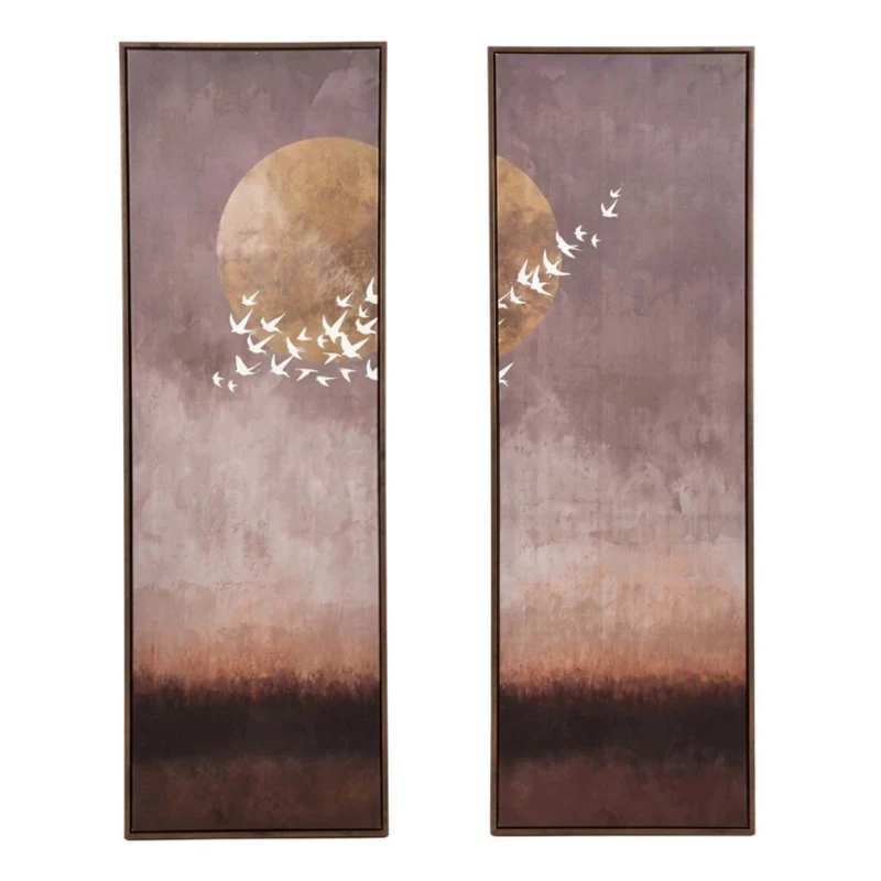 PAINTING IN GOLD OF AN ABSTRACT LANDSCAPE 2 PCS WITH FRAME 30X90 CM