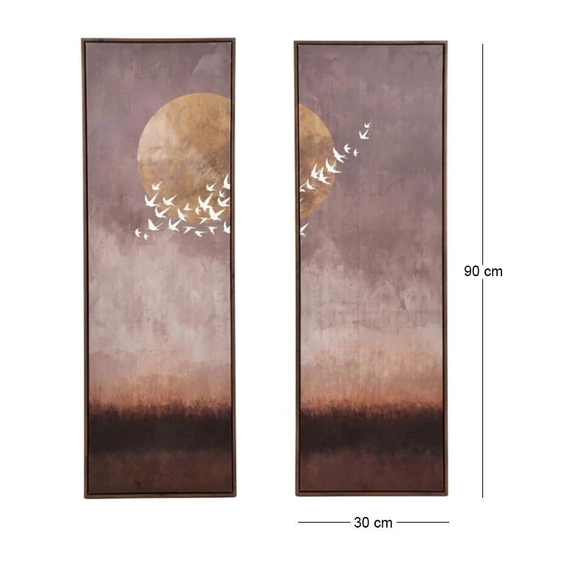 PAINTING IN GOLD OF AN ABSTRACT LANDSCAPE 2 PCS WITH FRAME 30X90 CM