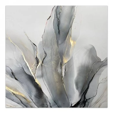 "Abstract Grey Leaves" Megapap painting on canvas digital printing 100x100x3cm.