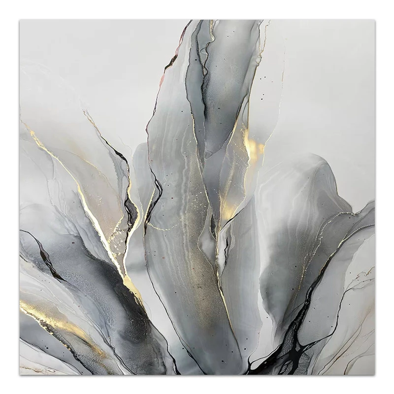 "Abstract Grey Leaves" Megapap painting on canvas digital printing 100x100x3cm.