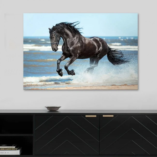 "Black Horse" Megapap painting on canvas digital printing 100x70x3cm.