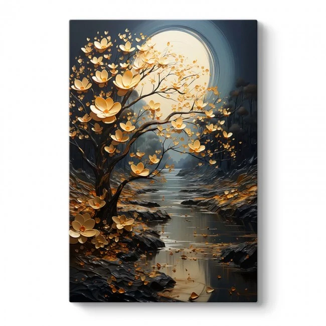 Πίνακας σε καμβά "Dance of Flowers in Moonlight" Megapap ψηφιακής εκτύπωσης 60x90x3εκ.