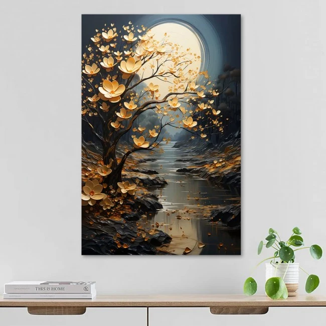 Πίνακας σε καμβά "Dance of Flowers in Moonlight" Megapap ψηφιακής εκτύπωσης 60x90x3εκ.