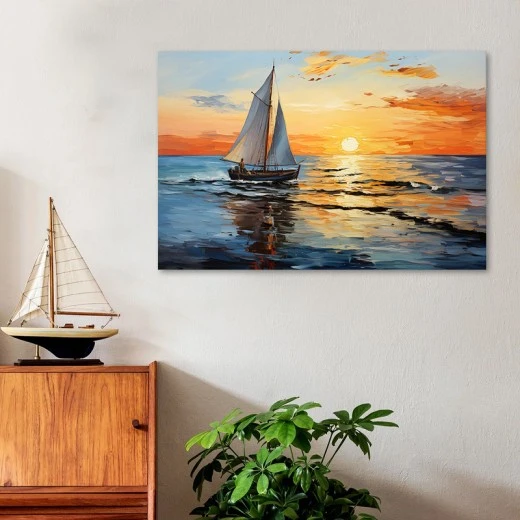 Πίνακας σε καμβά "Fisherman at the sunset" Megapap ψηφιακής εκτύπωσης 120x60x3εκ.
