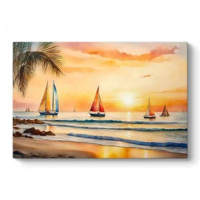 "Tropical Sails at the sunset" Megapap painting on canvas digital printing 100x70x3cm.