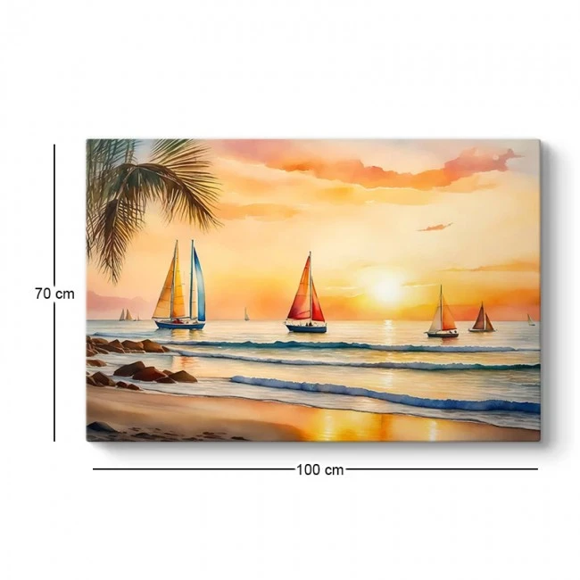 "Tropical Sails at the sunset" Megapap painting on canvas digital printing 100x70x3cm.