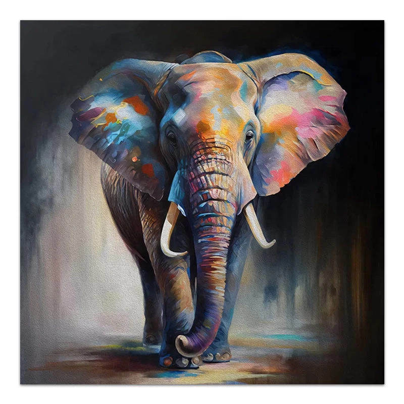 "Colorful Elephant" Megapap painting on canvas digital printing 100x100x3cm.