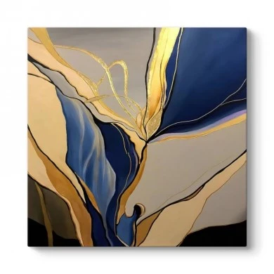 "Dance of Gold and Blue" Megapap canvas painting digital printing 100x100x3cm.