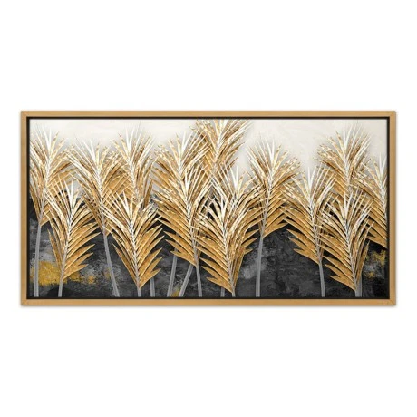 "Gold Leaves" Megapap painting on canvas digital printing with frame 140x70x3cm.