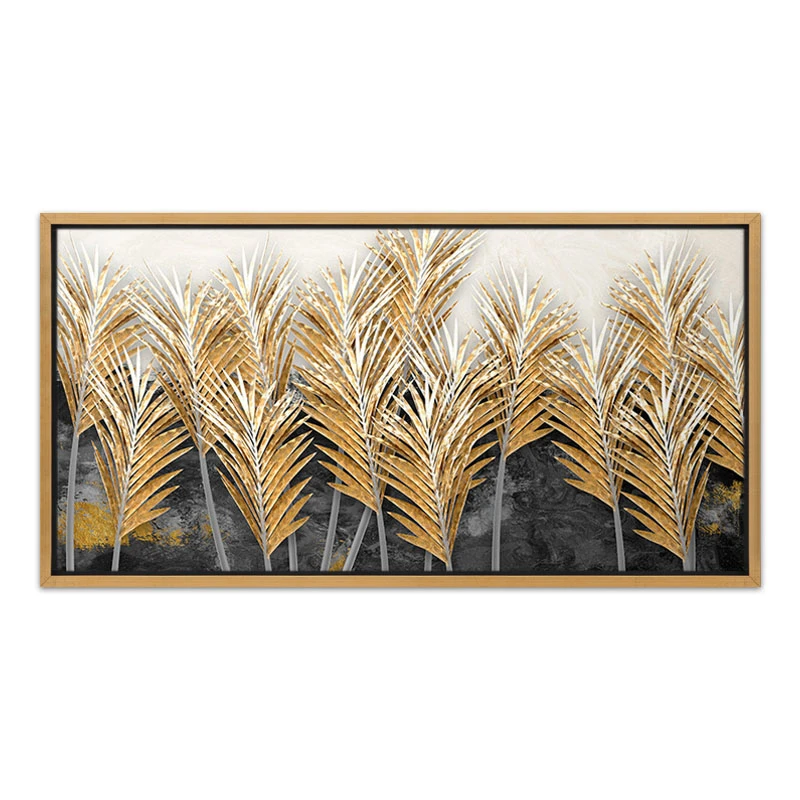 "Gold Leaves" Megapap painting on canvas digital printing with frame 140x70x3cm.