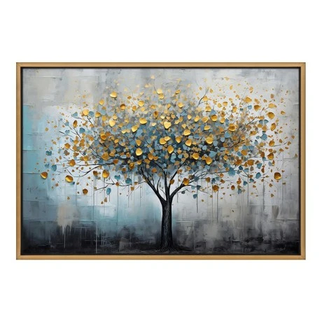 Πίνακας σε καμβά "Gold Tree" Megapap ψηφιακής εκτύπωσης με κορνίζα χρώμα χρυσό 140x100x3εκ.