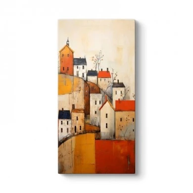 "Houses on the Hill" Megapap painting on canvas digital printing 50x100x3cm.