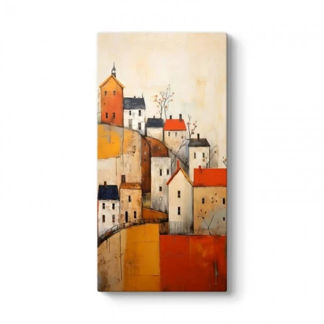 "Houses on the Hill" Megapap painting on canvas digital printing 50x100x3cm.