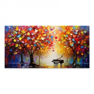 "Piano in Colorful Forest" Megapap painting on canvas digital printing 120x60x3cm.
