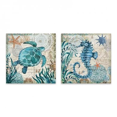 "Sea Creatures" Megapap painting of two pieces on canvas digital printing 83x40x3cm.