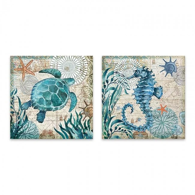 "Sea Creatures" Megapap painting of two pieces on canvas digital printing 83x40x3cm.