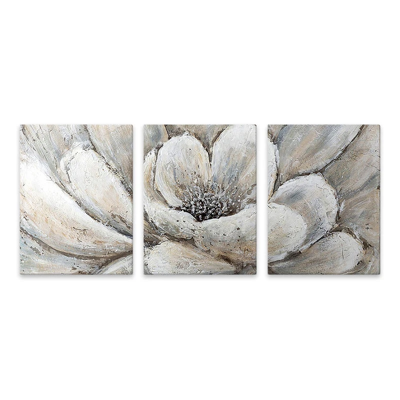 "Silver Flowers" Megapap triptych painting on canvas digital printing 126x55x3cm.