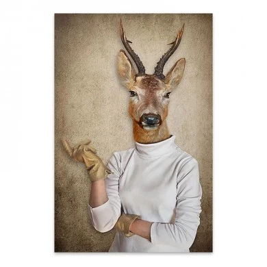"Woman With Deer Head" Megapap painting on canvas digital printing 50x75x3cm.
