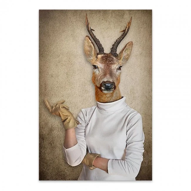 "Woman With Deer Head" Megapap painting on canvas digital printing 50x75x3cm.