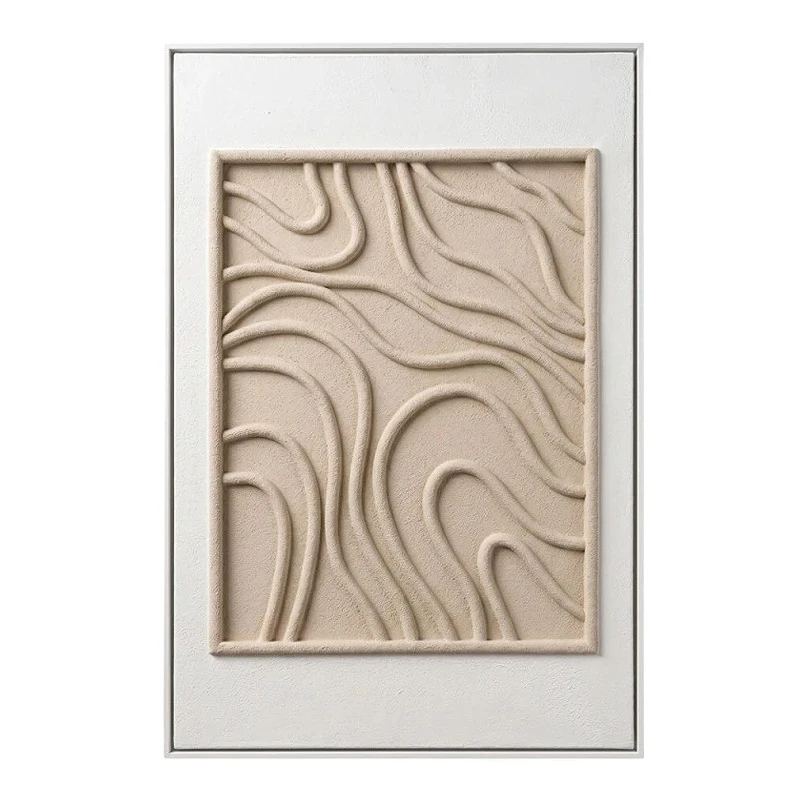 PAINTING IN BEIGE COLOR OF AN ABSTRACT LANDSCAPE WITH FRAME 40X60 CM