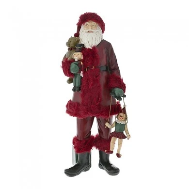 CHRISTMAS RED RESIN SANTA WITH PUPPET 14X12X38CM