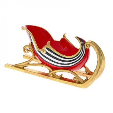 RED GOLD RESIN SLEDGE WITH BLACK AND WHITE STRIPES 37X13X16CM