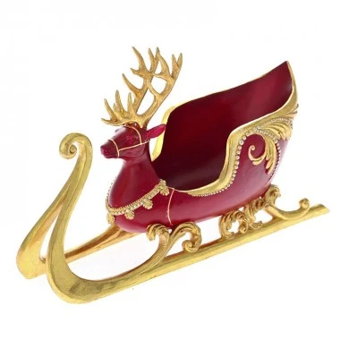 GOLD BURGUNDY RESIN SLEDGE WITH REINDEER 38X13X21CM