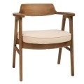 NATURAL OAK WOOD ARMCHAIR WITH LIGHT GREY CUSHION 64X56X73CM