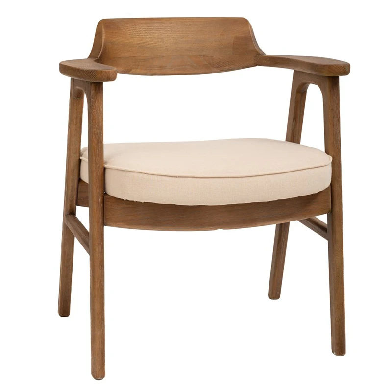 NATURAL OAK WOOD ARMCHAIR WITH LIGHT GREY CUSHION 64X56X73CM