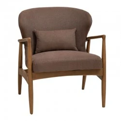 NATURAL OAK WOOD ARMCHAIR WITH BROWN CUSHION 71X73X83,5CM