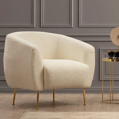 Eses Megapap boucle fabric armchair in cream color 70x80x82cm.