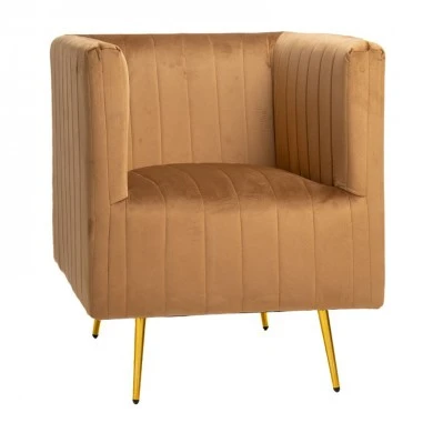 BROWN VELVET ARMCHAIR 69x73x80CM W GOLD METAL LEGS (20CM)