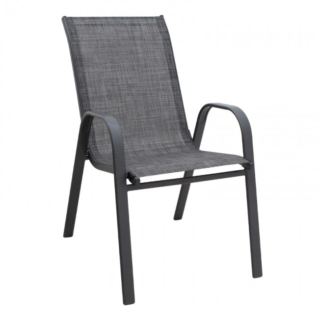 Πολυθρόνα κήπου μεταλλική χρώμα γκρι με αδιάβροχο ύφασμα textline σε μαύρο γκρι χρώμα 53x75x88εκ.