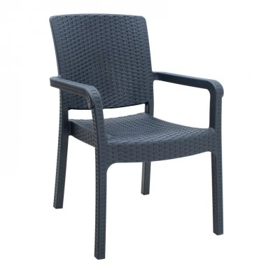 Polypropylene armchair with rattan  in grey color 56x60x86,5cm.
