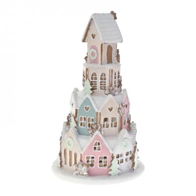 XMAS MULTICOLOR RESIN GINGERBREAD HOUSE WITH LED LIGHT 13X13X22CM
