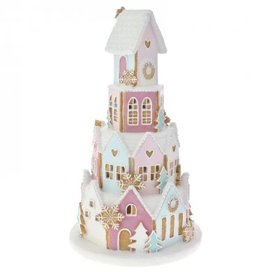 XMAS MULTICOLOR RESIN GINGERBREAD HOUSE WITH LED LIGHT 25X25X41CM