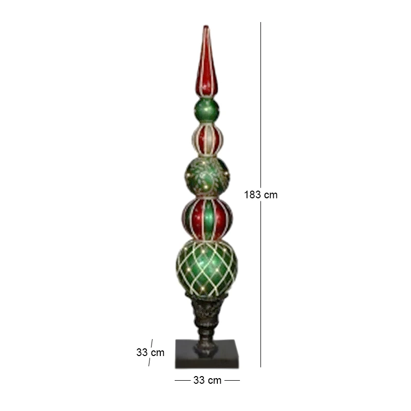 XMAS MULTICOLOR RESIN BALL COLUMN IN 3 SIZES WITH LED LIGHT 33X33X183CM