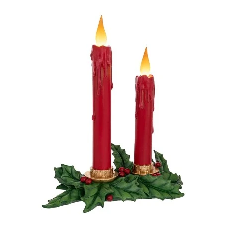 XMAS RESIN DOUBLE CANDLEHOLDER WITH RED LED CANDLE AND DRIP EFFECT